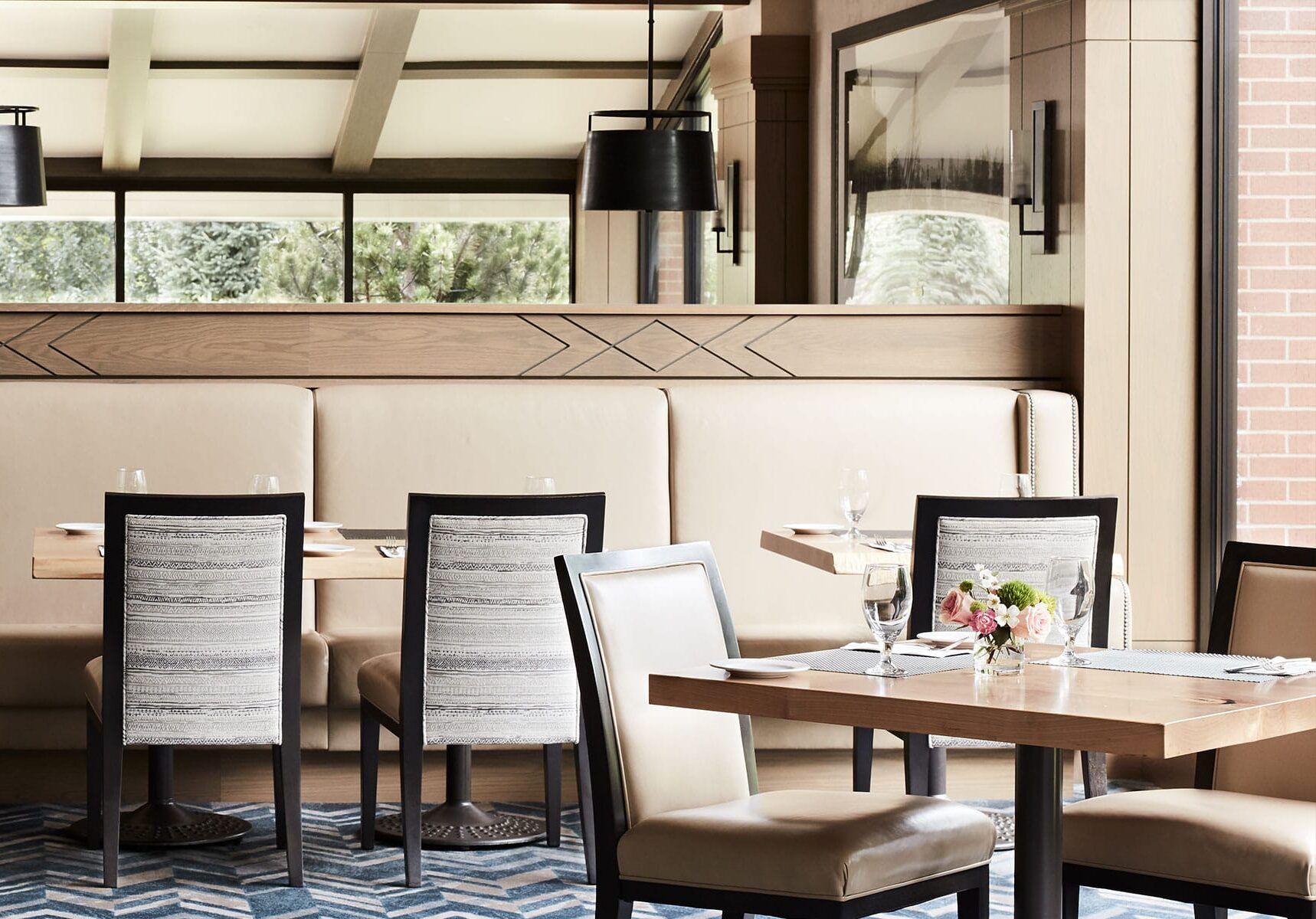 Tables set for dinner in the Silver Pine Restaurant