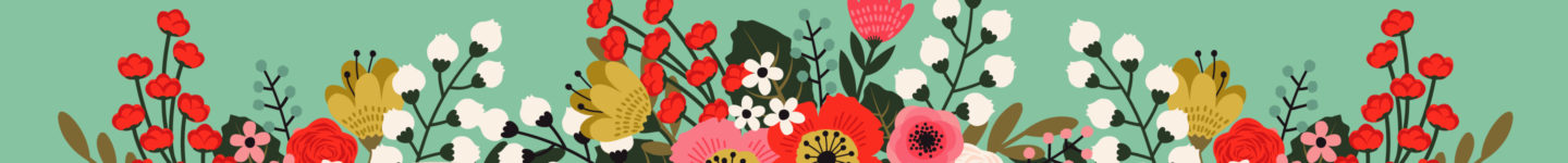 Decorative header image with flowers and teal background.
