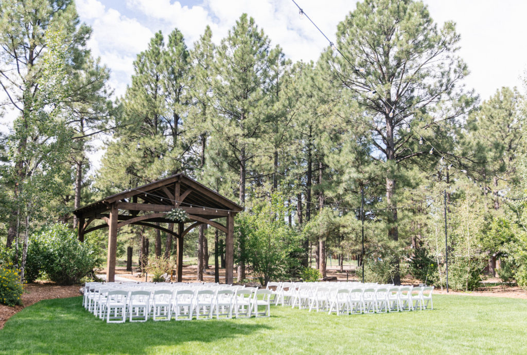 The ramada at Little America Flagstaff set up for a wedding ceremony.