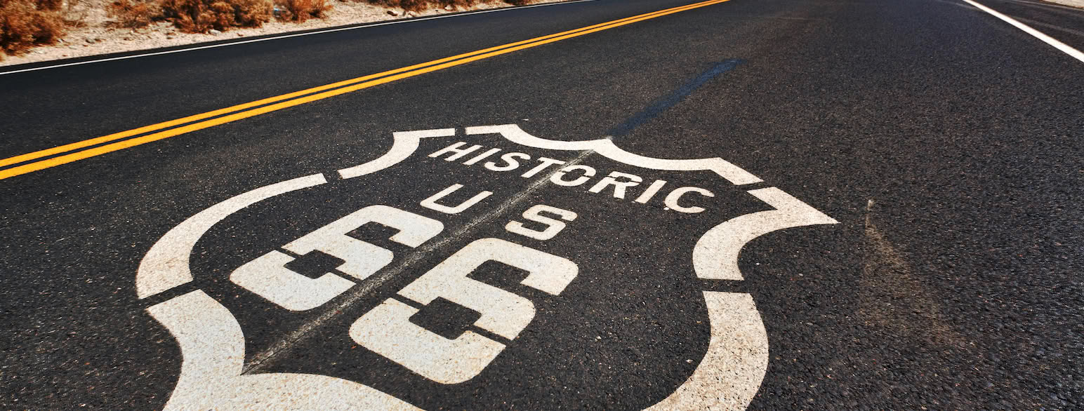 Route 66 symbol painted on the highway